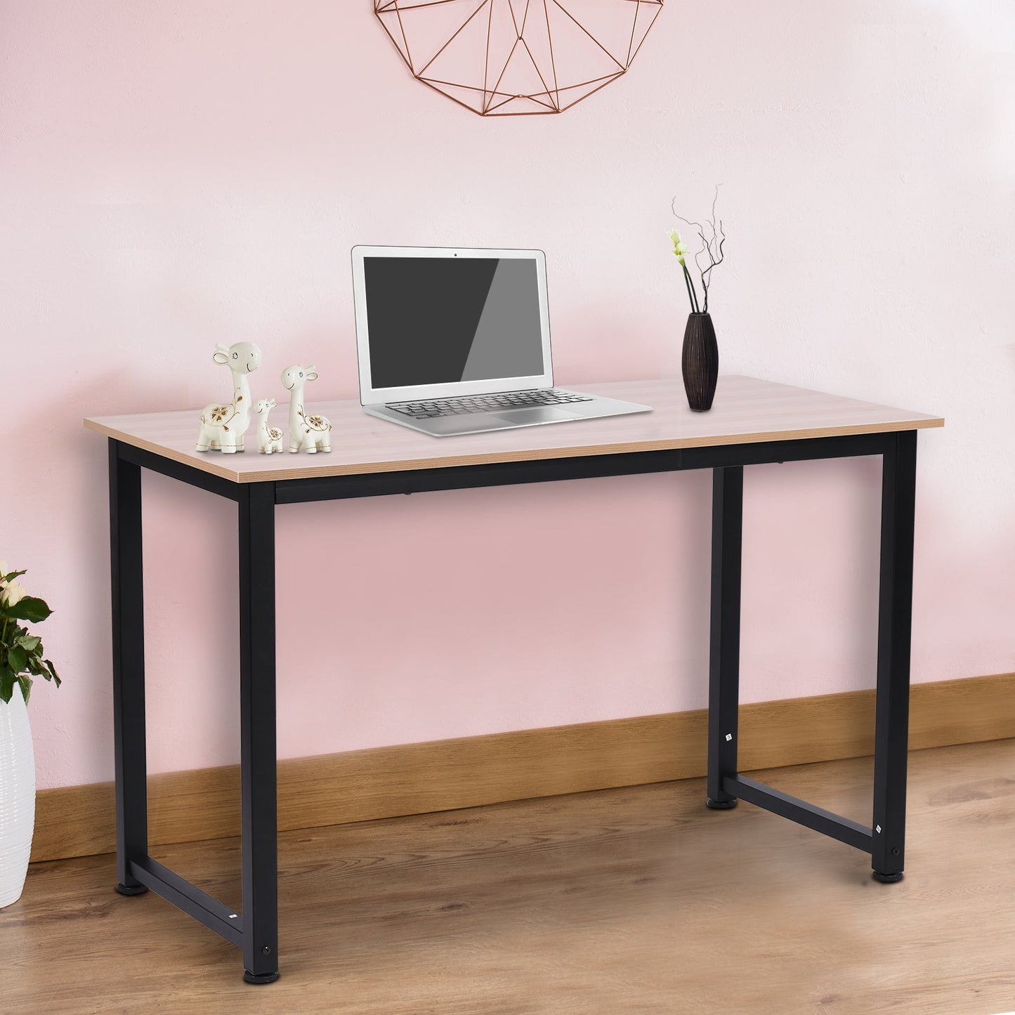 HOMCOM Computer Desk PC Writing Table Home Office Workstation Adjustable Feet Stable Work Study w/ Metal Frame Oak Black