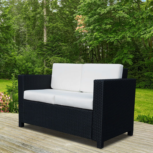 Outsunny 2-Seater Rattan Sofa - Black