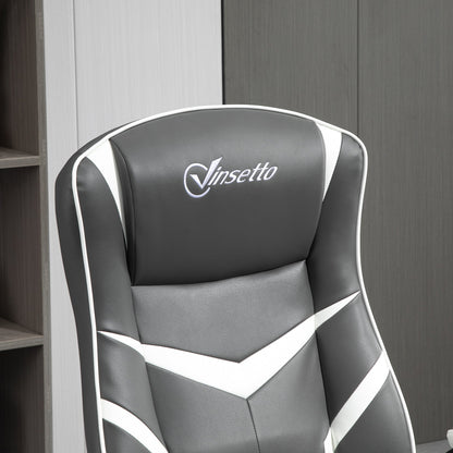 Vinsetto Video Game Chair with Adjustable Height, Swivel Base and PVC Leather Upholstery - Grey/White