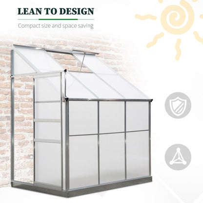 Walk-In Garden Greenhouse Heavy Duty Aluminum Polycarbonate with Roof Vent Lean to Design for Plants Herbs Vegetables 192 x 125 x 221 cm Frame w/