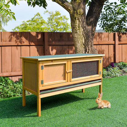 PawHut Wooden Rabbit Hutch Guinea Pigs House Outdoor Small Animal Bunny Cage w/ Hinged Top Slide out Tray 115 x 44.3 x 65 cm