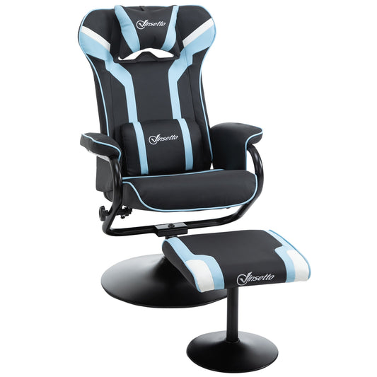 Vinsetto 2 Pieces Video Game Chair and Footrest Set, Racing Style Recliner with Headrest, Lumbar Support, Pedestal Base for Home Office, Lake Blue