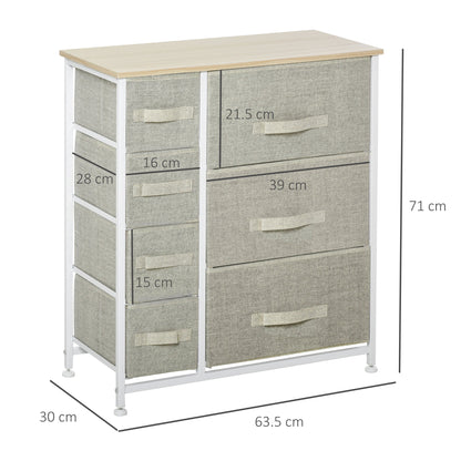 HOMCOM Vertical 7 Linen Drawers Cabinet Organizer Storage Dresser Tower with Metal Frame Adjustable Feet for Living Room, Bathroom, Kitchen