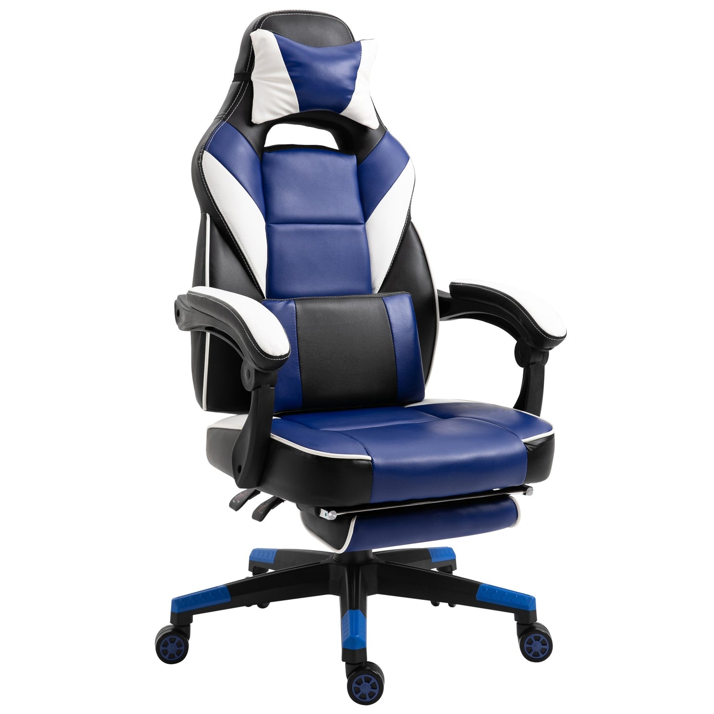 Vinsetto Gaming Chair with Footrest, Neck & Back Pillow - Blue