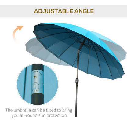 Ф255cm Patio Parasol Umbrella Outdoor Market Table Parasol with Push Button Tilt Crank and 18 Sturdy Ribs for Garden Lawn Backyard Pool Blue Adjustable Angle Detachable Structure