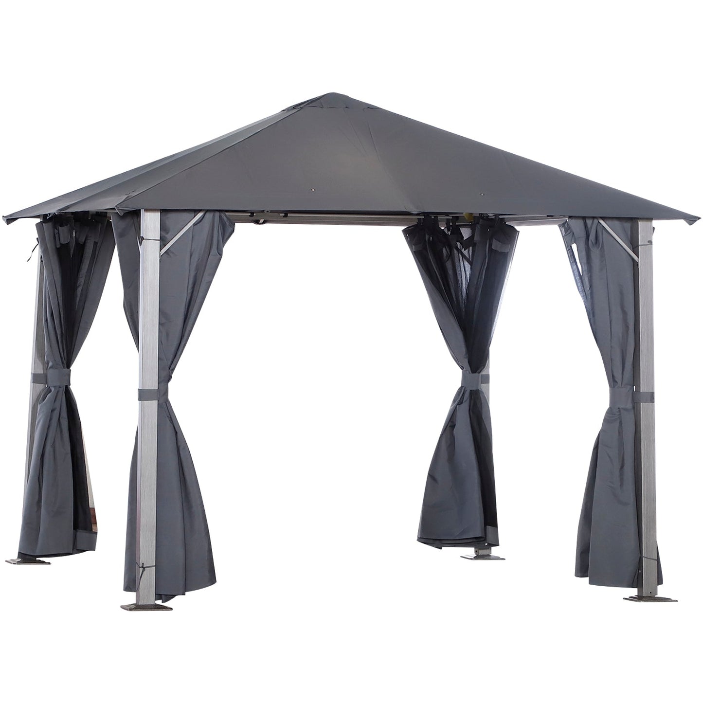 Outsunny 3(m) x 3(m) Garden Outdoor Soft Top Gazebo Steel Frame w/ Zipped Mesh Curtain Sidewalls Garden Sun Shelter Wedding Party Tent - Grey