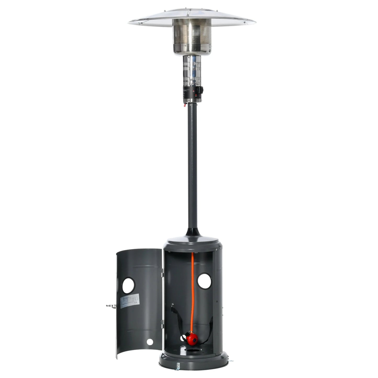 Outsunny 12.5KW Outdoor Gas Patio Heater with Wheels, Dust Cover, Regulator and Hose - Charcoal Grey