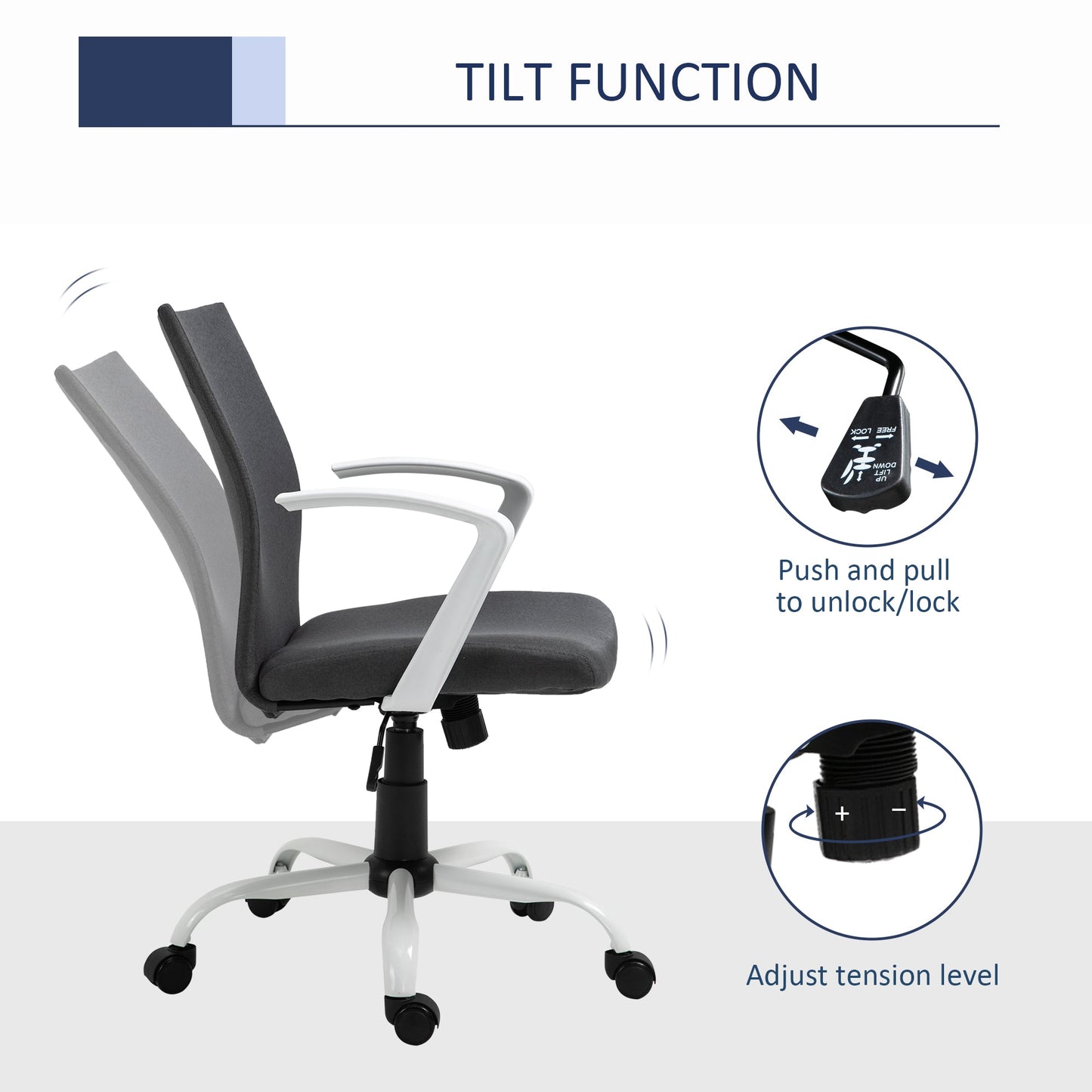 Vinsetto Office Chair Linen Swivel Computer Desk Chair Home Study Task Chair with Wheels, Arm, Charcoal Grey