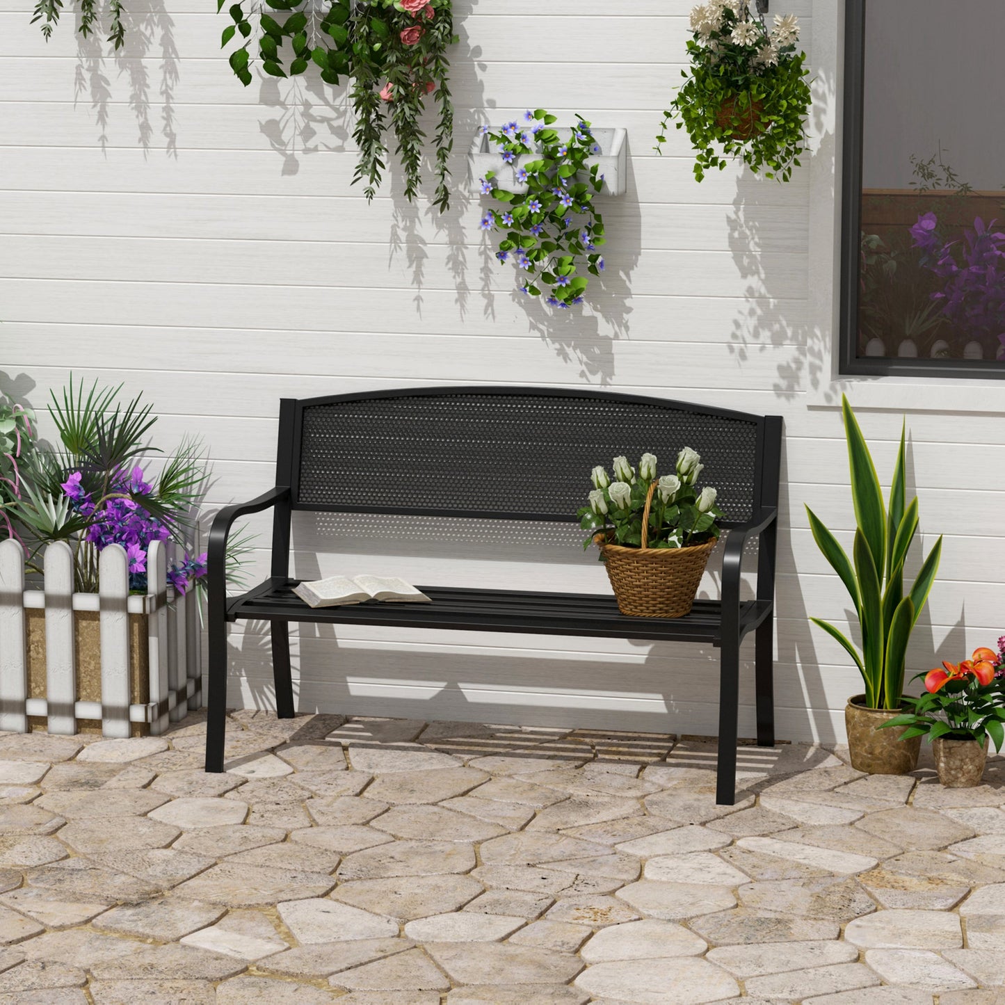 120 cm 2 Person Garden Bench, Steel-Black