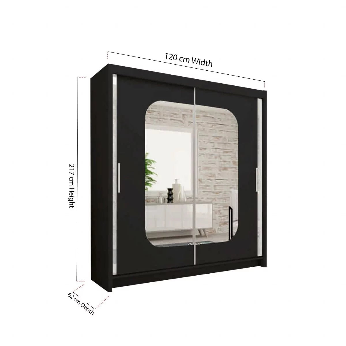 Merica 2 Door Mirrored Sliding Wardrobe - Oak, Black, White, Grey - 4 Sizes