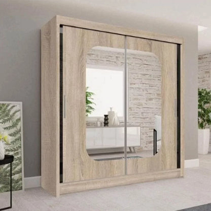 Merica 2 Door Mirrored Sliding Wardrobe - Oak, Black, White, Grey - 4 Sizes