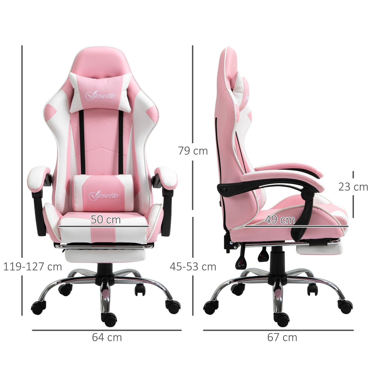 Vinsetto Racing Gaming Chair with Lumbar Support, Head Pillow, Swivel Wheels, High Back Recliner Gamer Desk Chair for Home Office, Pink