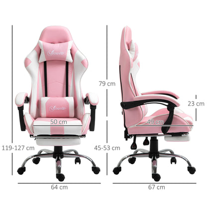 Vinsetto Racing Gaming Chair with Lumbar Support, Head Pillow, Swivel Wheels, High Back Recliner Gamer Desk Chair for Home Office, Pink