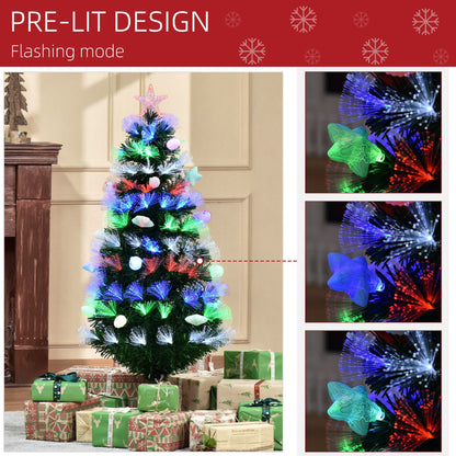 HOMCOM 4FT Pre-Lit Artificial Christmas Tree w/ Fibre Optic Baubles Fitted Star LED Light Holiday Home Xmas Decoration-Green