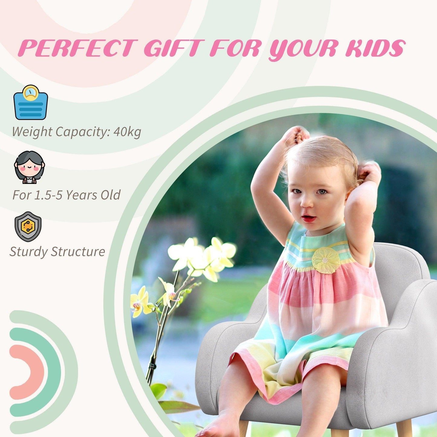 ZONEKIZ Comfy Grey Toddler Armchair (Ages 1.5-5)