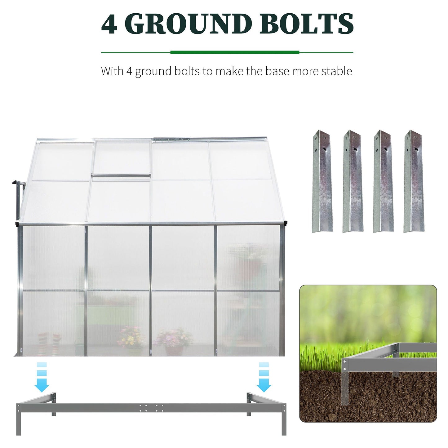 Walk-In Garden Greenhouse Heavy Duty Aluminum Polycarbonate with Roof Vent Lean to Design for Plants Herbs Vegetables 252 x 125 x 221 cm Frame w/